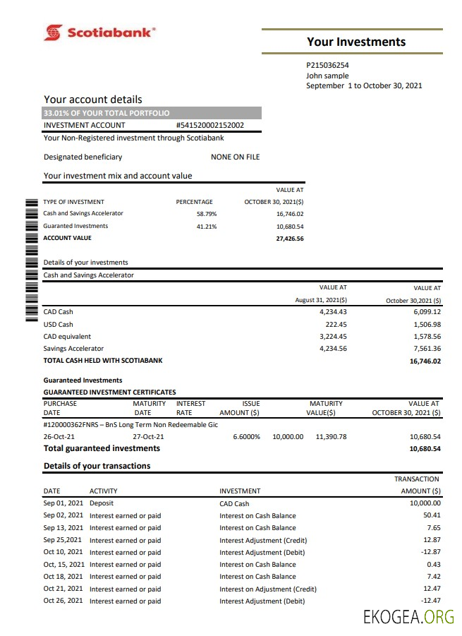 Chili Relevé bancaire de la Banque Scotia, modèle facile à remplir au format Excel et PDF